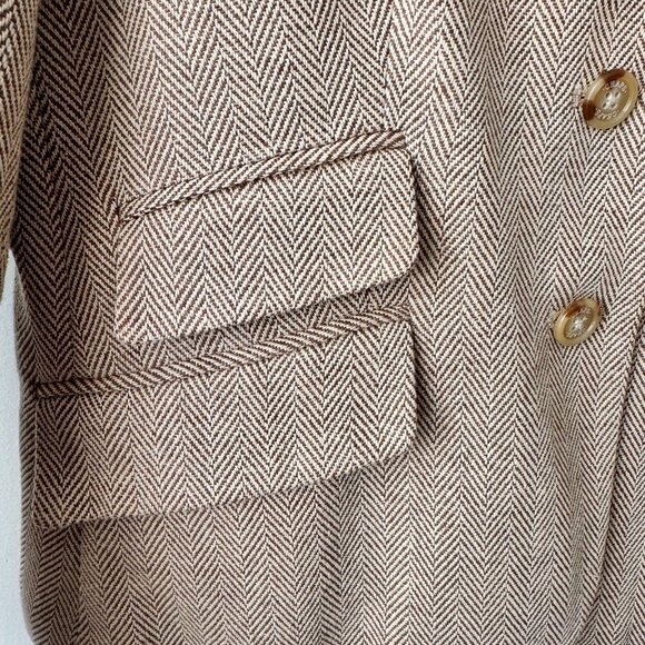 Vintage Chaps Ralph Lauren Petite Linen/Cotton Blend Houndstooth Blazer Brown - Picture 5 of 10